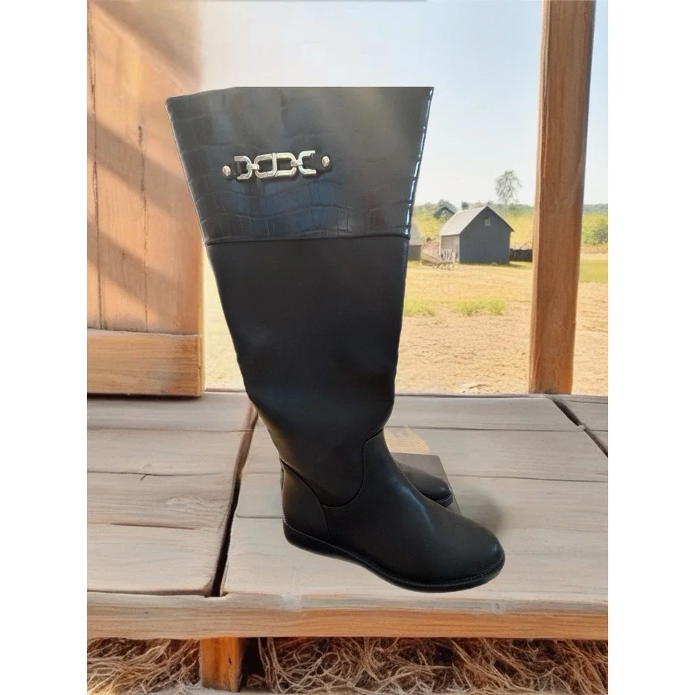 Leather Like Knee high riding boots jones new york Minnella boots, croc embossed
